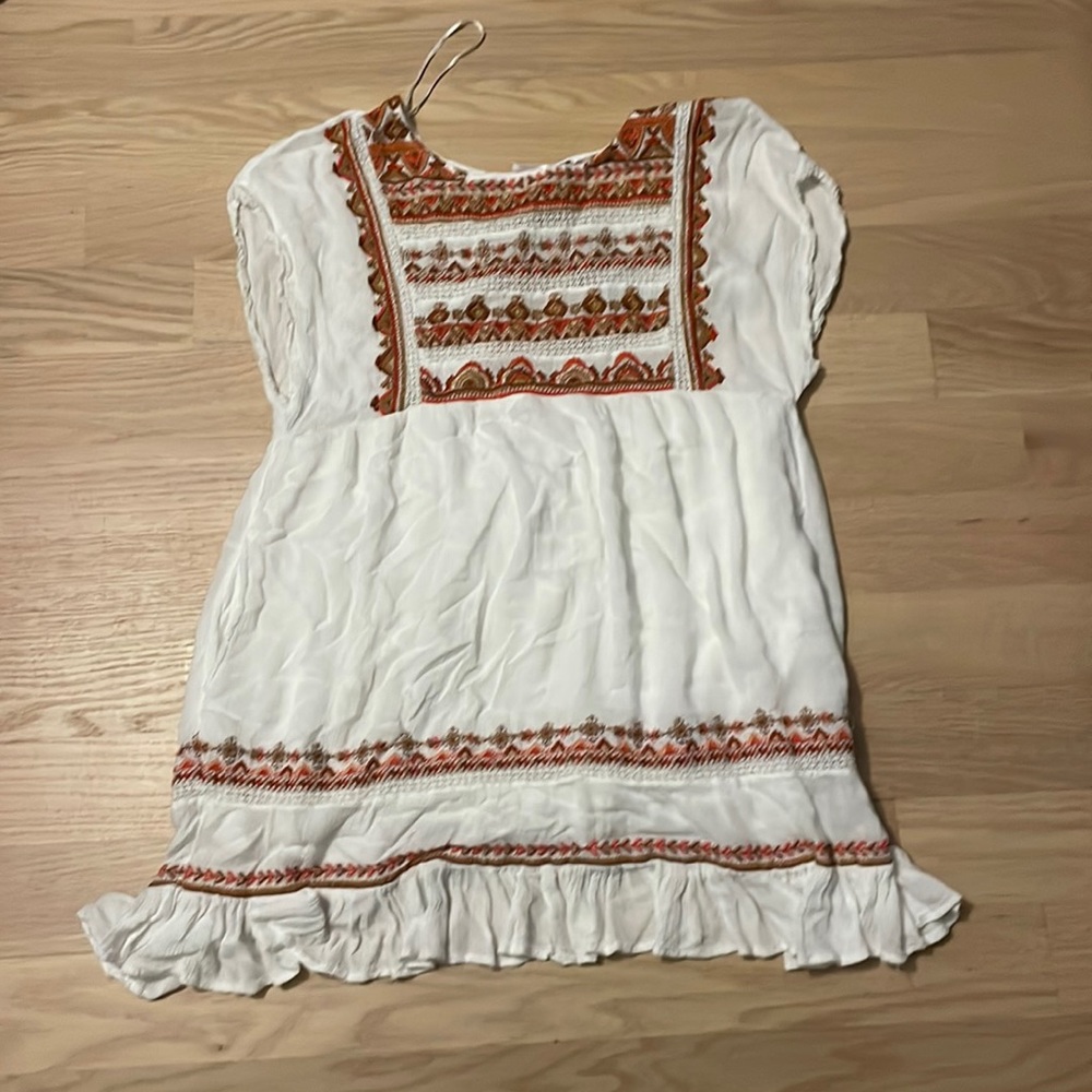 Free People white short sleeve embroidered tunic dress